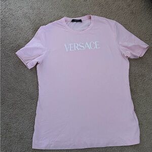 Versace Logo Embroidered Pink T-Shirt